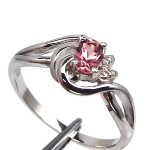 Elegant Natural Pink Tourmaline and Zircon in 925 Sterling Silver Ring Sz 8.75